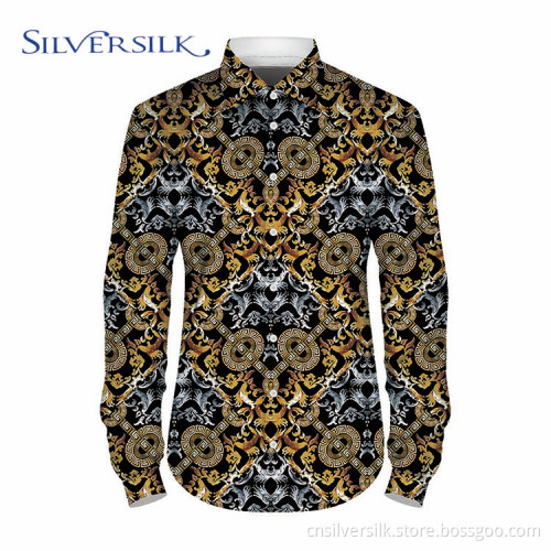 Polyester bedrucktes klassisches Langarm-Männer-Custom-Shirt